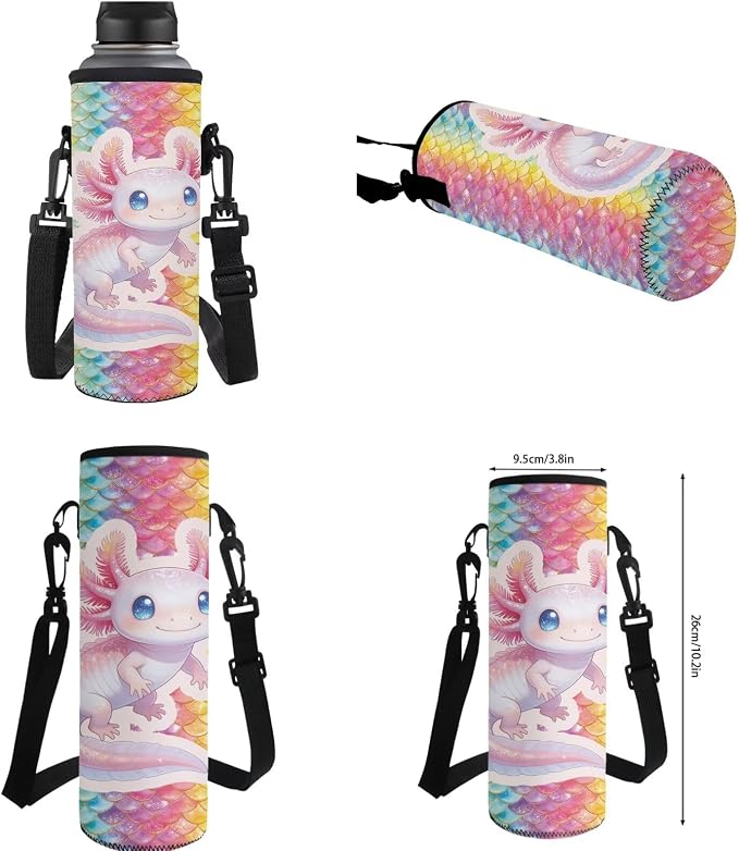 WELLFLYHOM Axolotl Scales Multi Pockets Backpack for School Kids Girls Junior High Middle School 17 Inch Book Bag with Insulated Lunch Bag Cute Pencil Case Water Bottle