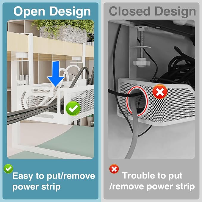 No Drill Under Desk Cable Management Tray, SONATURE 15.7" Cord Organizer for Table, Clamp Mount Desk Cable Management, Premium Carbon Steel Cable Organizer for Office, Home (White)