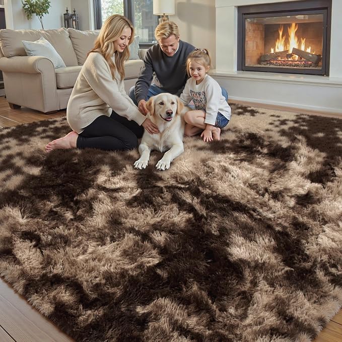 Rugs for Bedroom 4x6, Alfombras para Salas Shag Plush Soft Area Rug, Shaggy Carpets for Livingroom,Home Decor Aesthetic(4 x 6, Dark Coffee Tie-Dyed)