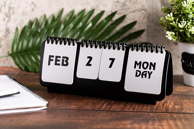 Classic Office Studio Home Flip Chart Perpetual Calendar Simple Multifunction Wirebound Countdown Desk Accessory Black/White Color