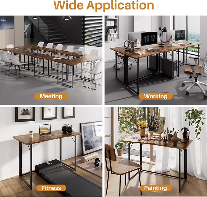 JOYMOOP Folding Desk Rustic Brown - 47.2", No Assembly Foldable Desk for Home, Office - Large Size, Wooden Top Folding Computer Desk for Working, Writing, Studying