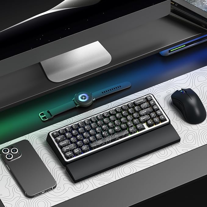 dagaladoo Black Topographic Keycaps Set,MOA Profile PBT Key caps100 Percent,Dye-Sub 129-key Custom Keyboard Keycap for 100% 75% 65% 60% TKL US Layout Mechanical Keyboard