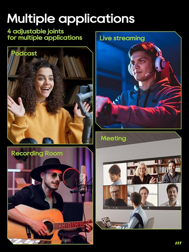 Microphone Arm Stand, CACENCAN Upgraded Mic Boom Arm with Cable Management, 3/8" to 5/8" Adapter, Desk Mount Mic Stand for Blue Yeti, Shure SM7B, HyperX, Streaming, Podcast, Gaming, Recording (Black)
