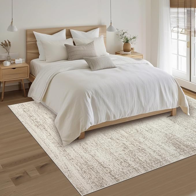 Srugn Washable Rugs 4x6 Area Rugs for Living Room,Bedroom,Kids Room,Nursery- Ultra Soft Faux Wool Small Carpets,Non Slip&Non-Shedding Low Pile Vintage Print Rugs for Enterway,Home Office Decor