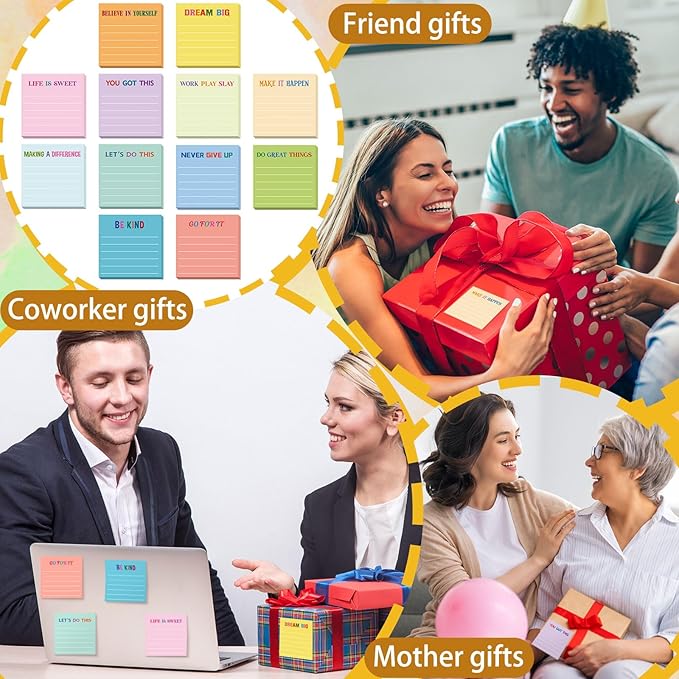 Yinder 24 Pcs Inspirational Sticky Notes Thank You Gift Motivational Sticky Note Pad Employee Appreciation Gift Bulk for Staff Coworker Teacher Nurse Office Groups 3 x 3'' (Motivational,Light Color)