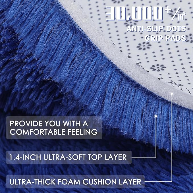 OLANLY 6x6 Area Rugs for Living Room Bedroom, Machine Washable Soft Fluffy Shaggy Bedside Rug, Indoor Floor Carpet for Kids Girls and Boys, Dorms, Nursery Rooms, Home Decor Aesthetic, Navy Blue
