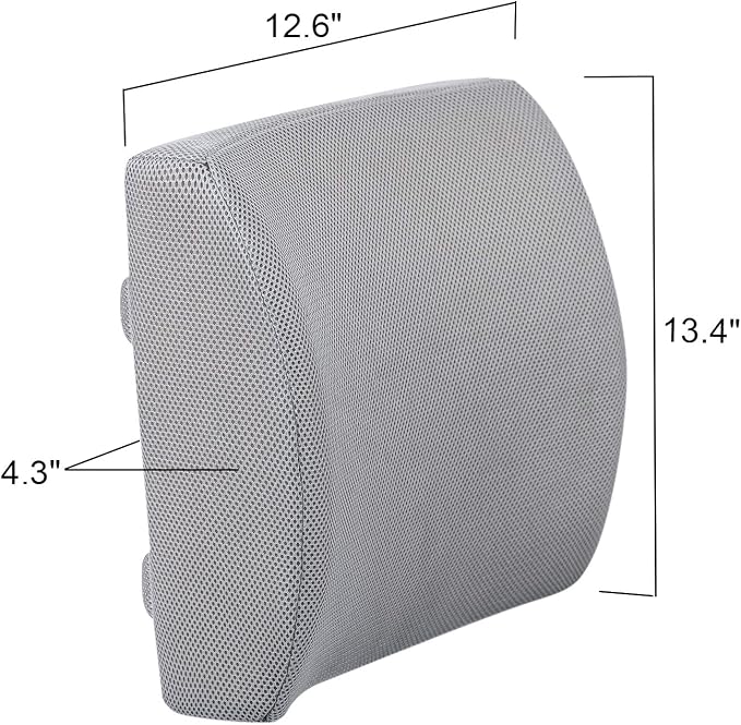 Lumbar Pillow for Chair and Car, Back Support for Office, Memory Foam Cushion with Mesh Cover - Gray