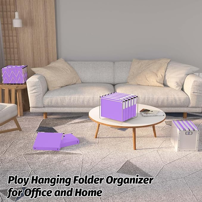 Shutex Extra Capacity Plastic Hanging File Folders,12 Pack Reinforced Expanding Hang Folder Letter Size,Accordian Pocket,Heavy Duty 2 Inch Expansion,Hanging Folder Organizer for Office Home,Purple