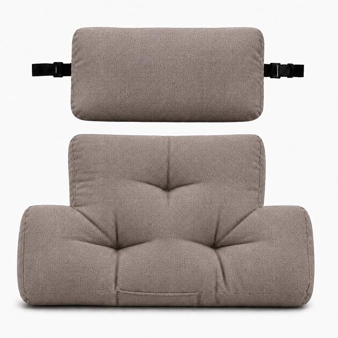 Neck Pillow Lumbar Support for Recliner, Soft and Fluffy Back Support Cushion for Chair with Adjustable Headrest Pillow, Back Rest Pillow for Office Chairs, Recliners, Sofa, Couch Pain Relief Brown