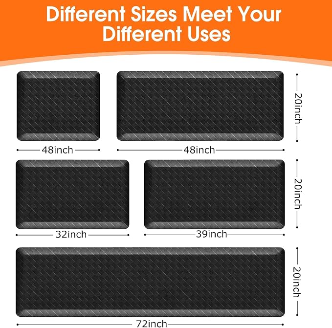 1" Thick Kitchen Mats for Floor, Water Resistant Floor Rug,Black/48" x 20" | Non-slip, Heavy Duty, Anti Fatigue Kitchen Rugs, Standing Desk Mat for Friends, Home, Office, Kitchen