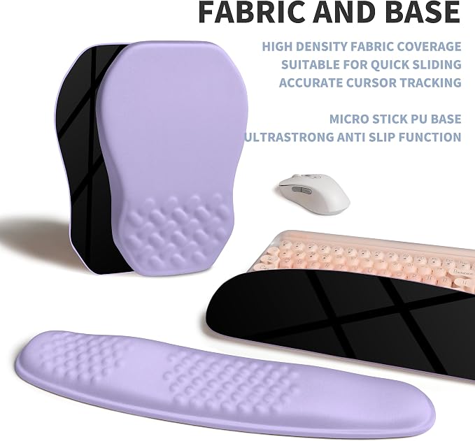 2-in-1 Ergonomic Set, Wave Keyboard Wrist Rest and Massage Slope Mouse Pad Wrist Support, Rebound Memory Foam for Relieve Carpal Tunnel Syndrome and Wrist Pain (Lavender Purple)