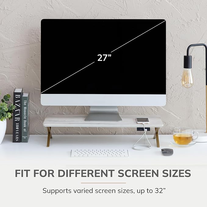 Anji Mountain Monitor Stand - Desktop Organizer & Laptop Riser, Ergonomic Monitor Riser, Space-Saving Monitor Stand for Desk, Durable Construction, Easy Assembly, Ideal for Home & Office,White Wash
