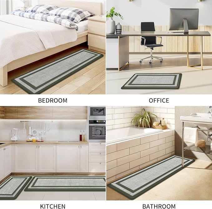 Mattitude Kitchen Mats Set of 2 Cushioned Rugs Anti-Fatigue Mats for Kitchen Floor,Waterproof Non-Slip Mats and Rugs Set for Office,Floor,Laundry 17.3"×29"+17.3"×59",Green