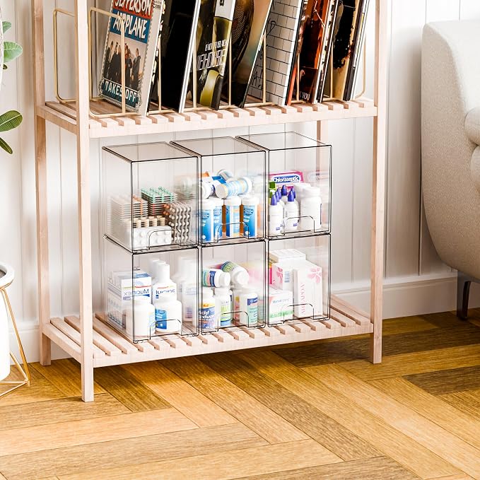 2 Pack Clear Stackable Storage Drawers,7.6" H Baby Bottle Organizer,Acrylic Drawer Containers for Cosmetics,Skincare,Beauty Products,Cabinet,Vanity,Kitchen,Under Sink and Bathroom Storage Bins
