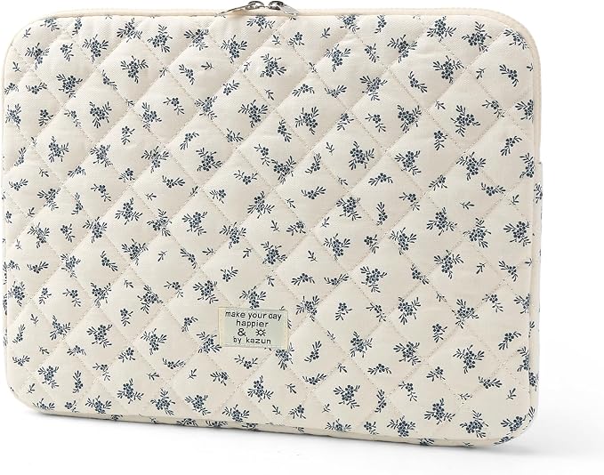 Puffy Laptop Sleeve 13-15.6 Inch Cute Quilted Laptop Protective Case Padded Floral Computer Sleeve for MacBook (A-Light Blue, 15 Inch)