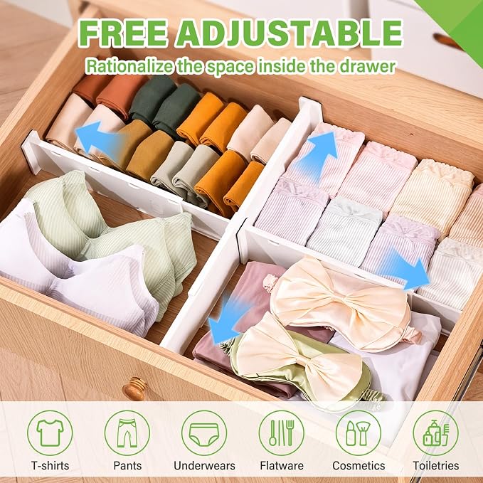 5 Pack Drawer Dividers 3.2" High Slim Organizers Expandable 10.8-17.9" Adjustable Separators for Shallow Drawers Kitchen Utensils Baby Clothes Underwear Storage-White