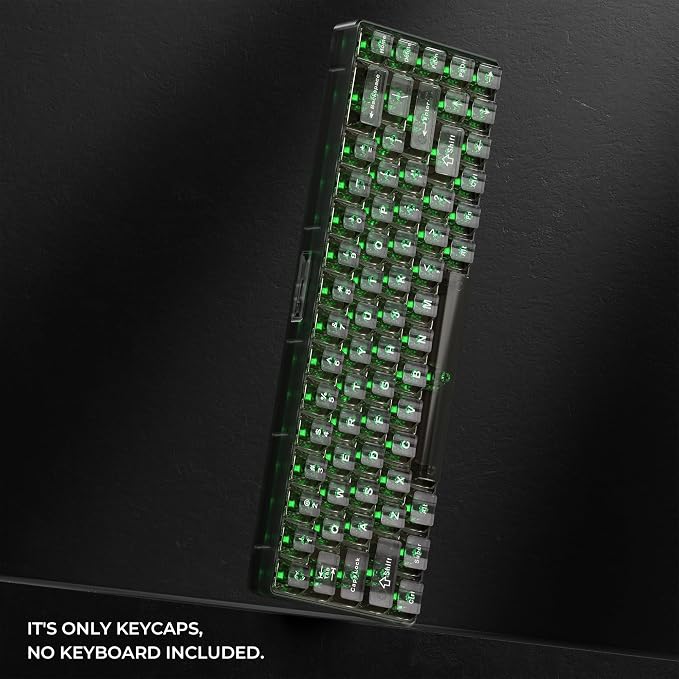 HITIME XVX Clear keycaps, Black Transparent Keycaps 60 65 75 100 Percent, Crystal Ceramic Custom Key Cap Set 124 Keys, Cherry Profile, Shine Through, Cute Style for Mechanical Keyboards