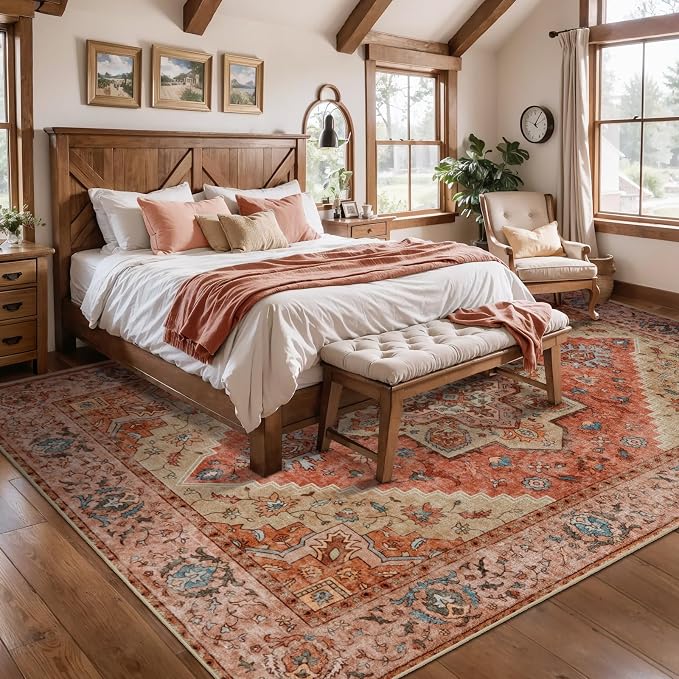 Tangsoo 2x5 Washable Runner Rug for Hallways, Non Slip Vintage Runner Rug, Boho Soft Low Pile Long Rug Runner, Print Oriental Carpet Runners for Kitchen Bedroom Entryway Bathroom Living Room