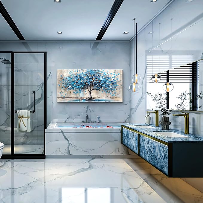 Lapremoly Textured Abstract Wall Pictures Artwork Wall Decor For Living Room Framed Canvas Wall Art For Bedroom Office Decor Blue Tree Paintings Panoramic Landscape Prints Home Decor Ready to Hang