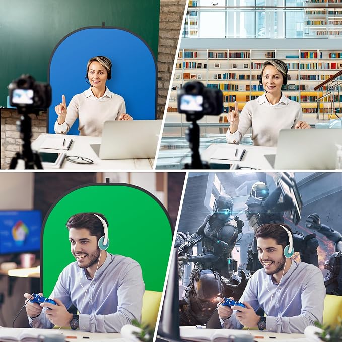 3x5ft/100x150cm Green Screen Backdrop for Photography, Double Sided Green Screen and Blue Screen, 2 in 1 Collapsible and Reversible Background for Photography, YouTube Videos,and Live Streaming
