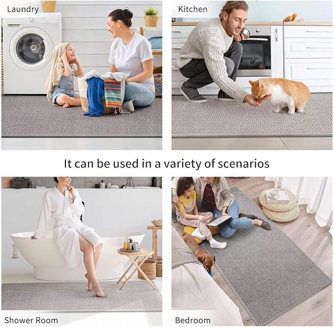 YDKGL Kitchen Mats for Floor, Super Absorbent Kitchen Rugs Non Slip Washable, Soft Imitation Linen Braided Runner Rug, Standing Mat Kitchen Sink Mat, Easy to Clean, Gray 17x71