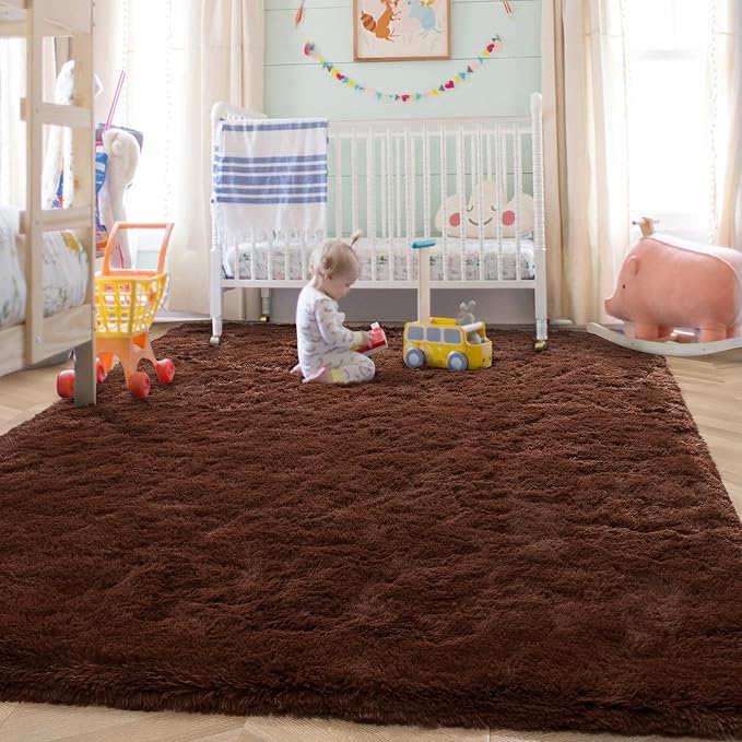HOMORE Large Area Rugs 9x12 Living Room, Brown Area Rug Big Rugs for Bedroom, Soft Fluffy Plush Furry Rug for Kids Playroom Classroom, Modern Shaggy Rugs and Carpets for Farmhouse Living Room Decor