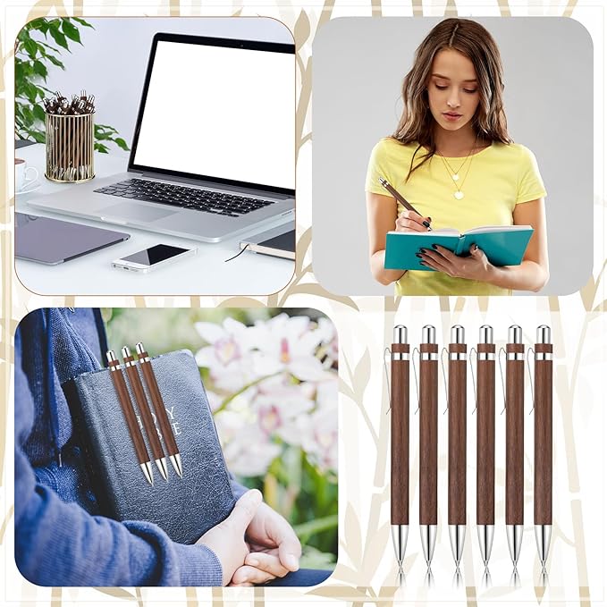 12 Pcs Bamboo Pens Employee Appreciation Gifts Engraving Wooden Ballpoint Pens Must Have for Writing Office Staff Coworkers(Classic Color)