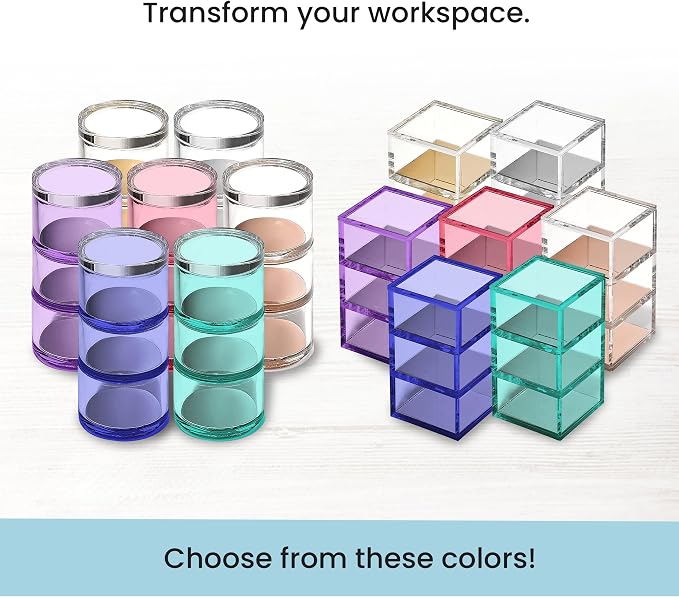 3-Tier Stackable Acrylic Holder, Green with Silver Metal Base | Stylish desk organizer and storage for office or home, Transparent square design, Functional and elegant desk accessories