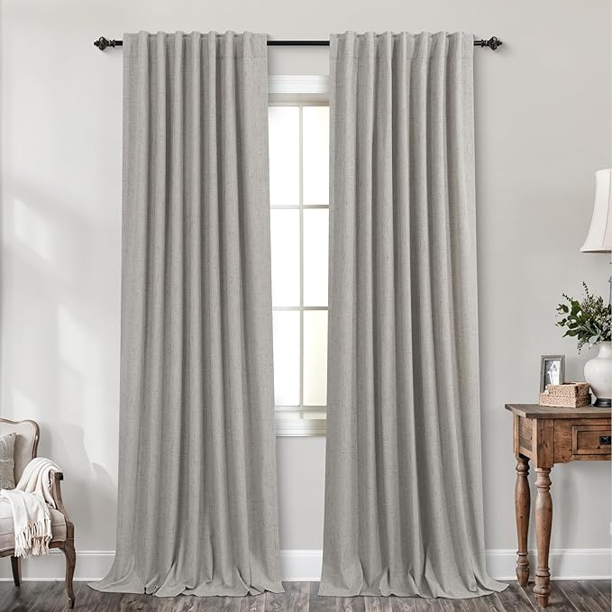 KOUFALL Neutral Blackout Curtains for Living Room Bedroom,Mushroom Taupe Greige Linen Noise Reducing Soundproof Sound Proof Curtains for Office Window at Home 84 Inches Long