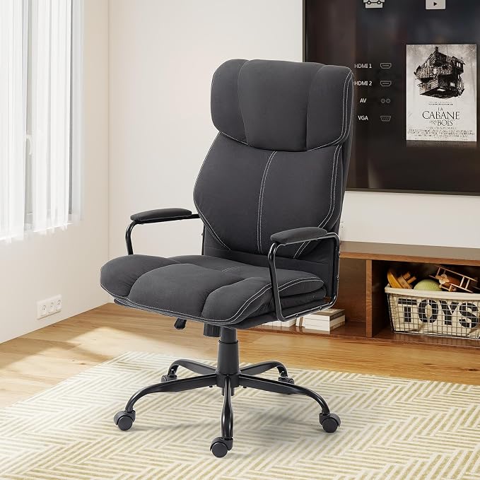 ECOTOUGE Dark Gray Big and Tall Ergonomic Executive Office Chair | Thick Cushion, Lumbar Support, Adjustable Height & Armrests, Rolling Swivel