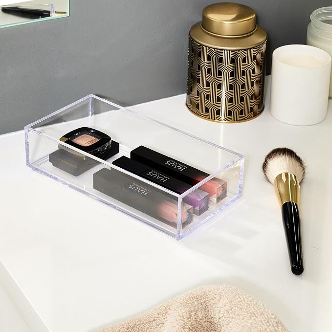 iDesign Stackable Makeup Drawer Organizer, Set of 3, Clear | Vanity Organizer, Desk Organizer