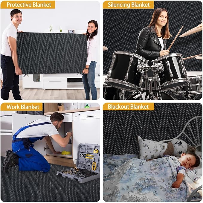 JZHLLA 2 Pack 72" x 40" Studio Large Sound Dampening Blanket, Sound Insulated Blanket Sound Absorbing Blanket with Grommets for Soundproofing Noise Reduction Light Blocker Basement Recording Studio