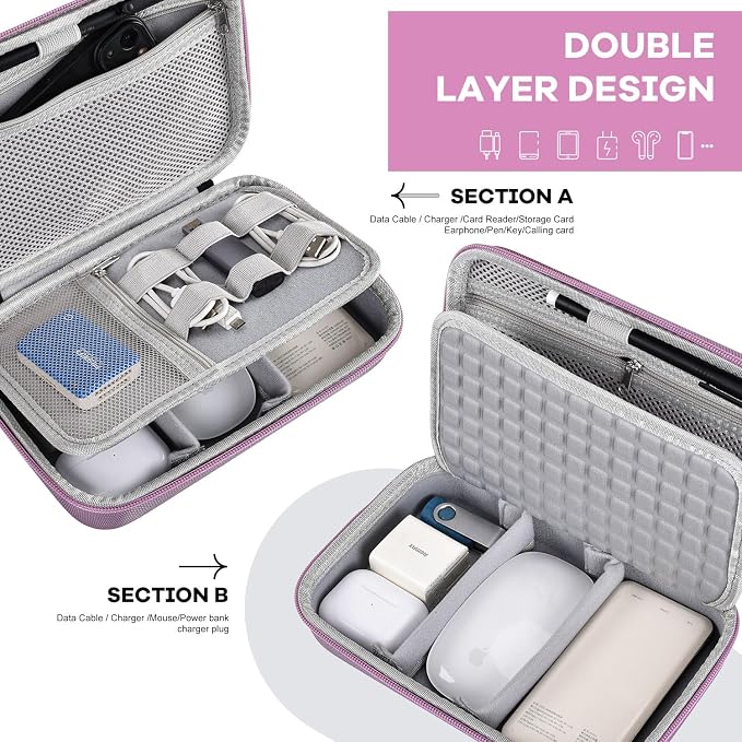 Hard Electronics Organizer Shockproof Carrying Case for MacBook Power Adapter Chargers Cables Power Bank Apple Magic Mouse Apple Pencil USB Flash Disk SD Card Hard Drive Accessories Bag, Purple