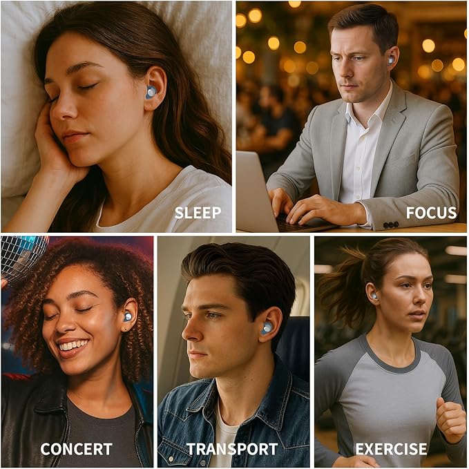 Ear Plugs for Sleeping Noise Reduction, Reuseable Earplugs for Sleep Noise Reducing, Silicone Earplugs for Concerts, Ultra Soft Ear Plug with 8 Eartips - Blue, Flexible Hearing Protection 30db