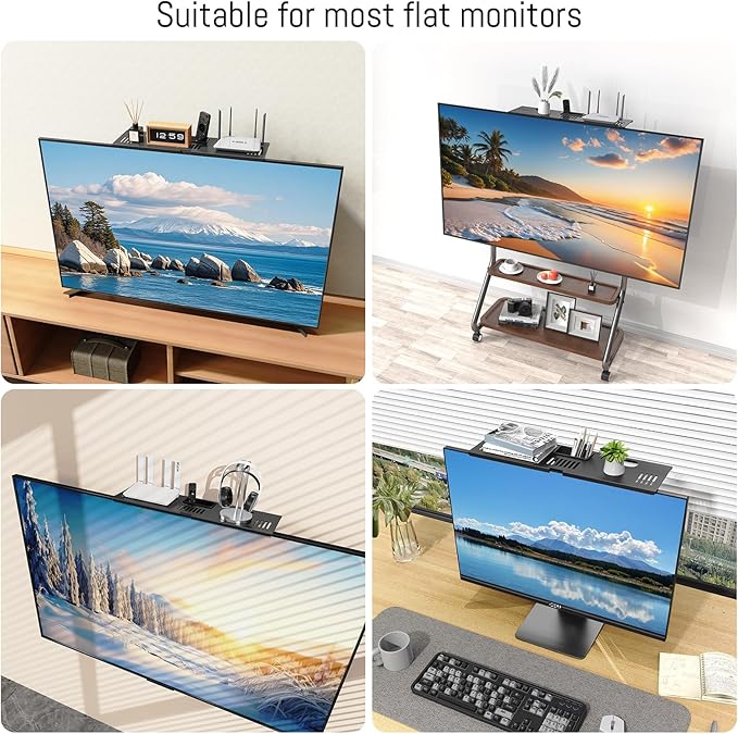 Adjustable Steel TV Top Shelf, Floating TV Stand, Universal Monitor Shelf for Soundbar, Game Console, Cable Box, Router Shelves (16.93x4.72inch with 1 Boxes)