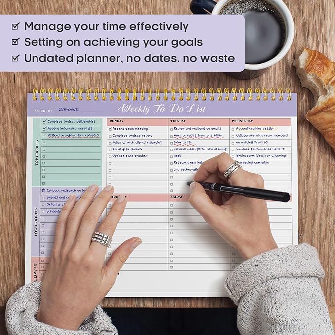 Taja Weekly To Do List Notepad with 52 Undated Sheets(8.5"×11")- Weekly Desk Planner for Women & Man, Work and Home -1 Pack Violet Dream