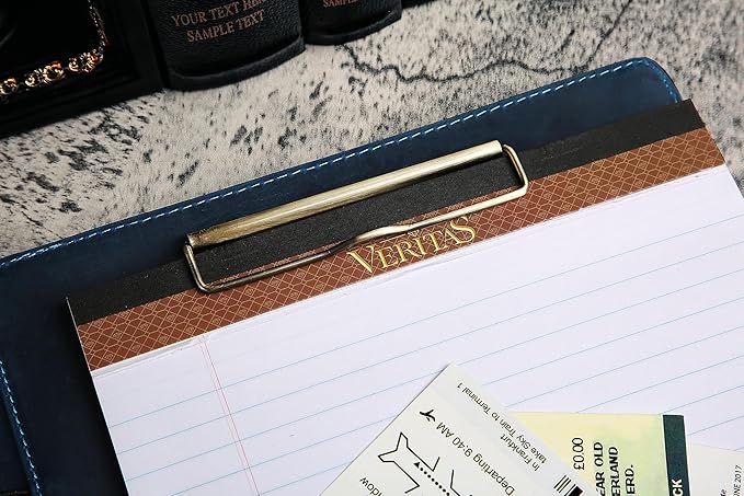 DUKE&COW Personalized Leather Portfolio for Men, Engraved Clipboard Portfolio Binder, Custom Leather Resume Padfolio for Women for His/Her (Clipboard, Blue)