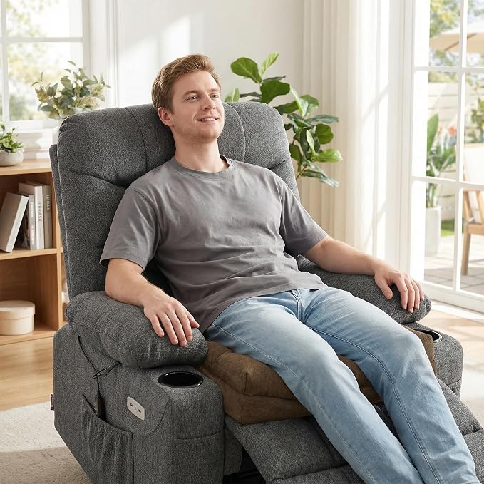 baibu Extra Large Memory Foam Recliner Cushions with Lumbar Support Pillow for Elderly, 20x20x5 Inch Thick Dual-Layer Patent Design Non-Slip Recliner Seat Cushion for Reduce Hip & Lumbar Pain, Brown