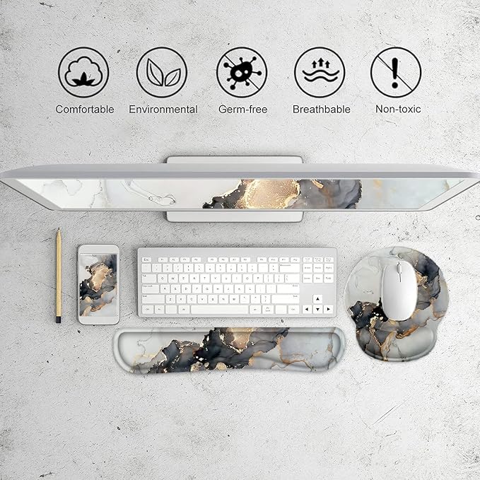 LATEEFAH Mouse Pad with Wrist Rest, 3-in-1 Gaming Mouse Pad, Keyboard Wrist Rest, Ergonomic Memory Foam Mousepad with Wrist Support for Computer Keyboard