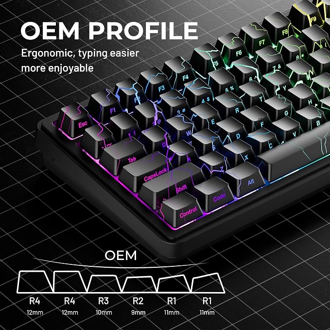 HITIME x XVX Lightning Keycaps 60 75 100 Percent - Shine Through Keycaps w/IMD Tech, for Mechanical Keyboards, Full 118 Key Set, OEM Profile, Lines Backlit, Side Printed - Black