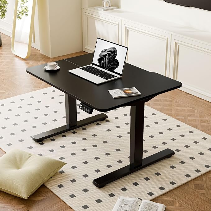 ERGOMAKER Low Height Adjustable Desk with Lockable Wheels, Lifts 18.9"-29.5", 31.5" x 23.6" Electric Small Standing Desk with Splice Board for Home Office & Short People(Black Frame, Black Desktop)