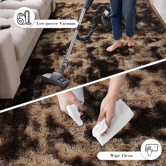 Fluffy Rug Shag Area Rug, Mottling Brown 3x5 Area Rugs for Bedroom, Small Bedside Rug, Soft Fluffy Shag Entryway Throw Rugs for Living Room Bedroom Room Home Decor