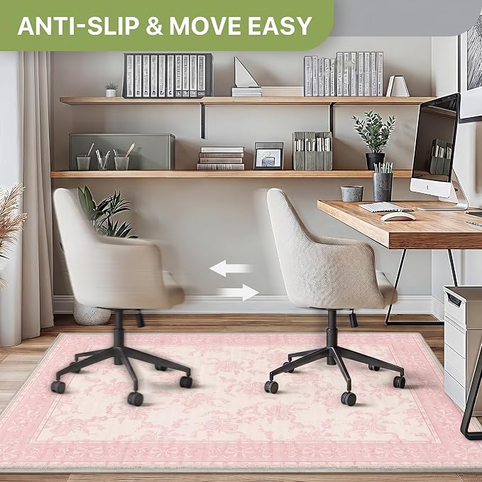 36"x60" Office Chair Mat for Hardwood Tile Floor, Under Desk Carpet Protector for Rolling Computer Chair Mat, Machine Washable Area Rug, Anti-Slip 1/5" Thick Low Pile Thin Vinyl Floor Mat, Beige Brown