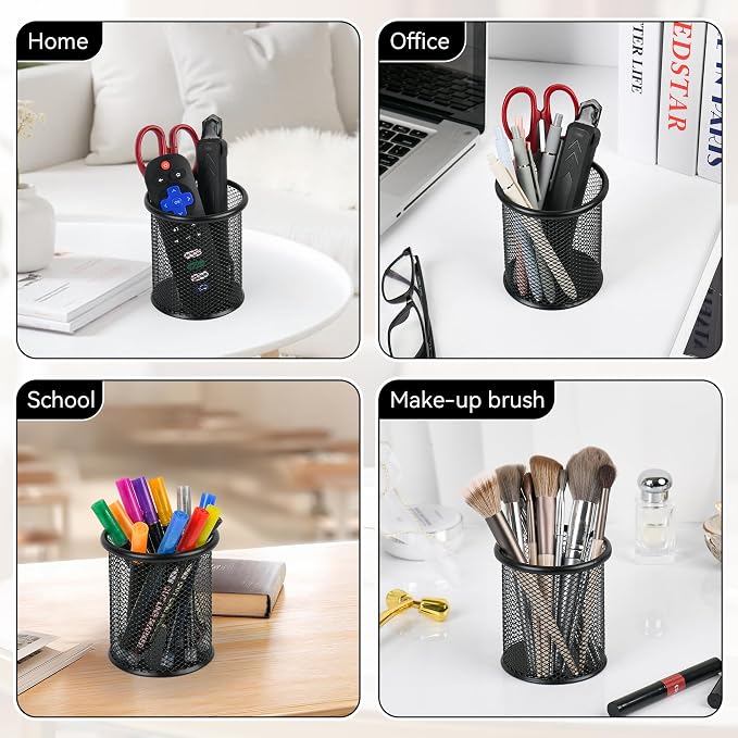 Black Pen Holder Cup for Desk ,Modern Wire Mesh Pencil Cup Holder, Durable Office Pen Organizer for Desk, Home & Office
