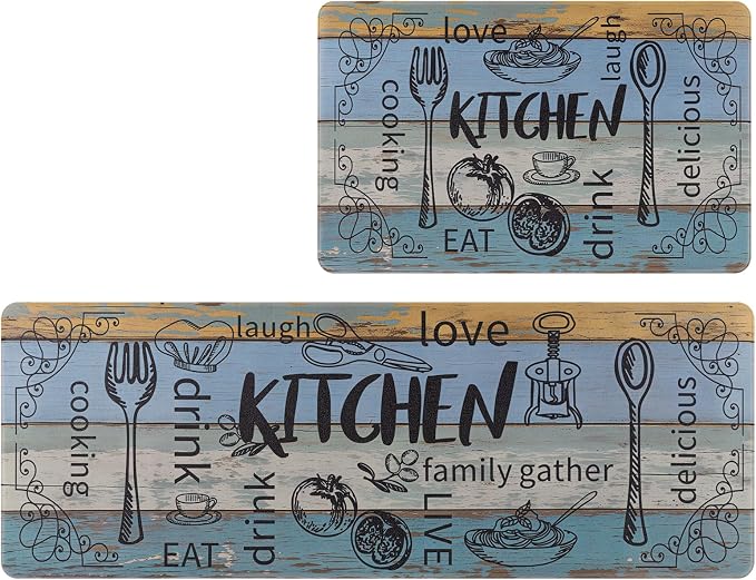 HEBE Anti Fatigue Kitchen Rugs Set of 2, Non Slip Cushioned Kitchen Mats for Floor, Waterproof Farmhouse Comfort Standing Desk Mat for Kitchen Sink,Office,Laundry