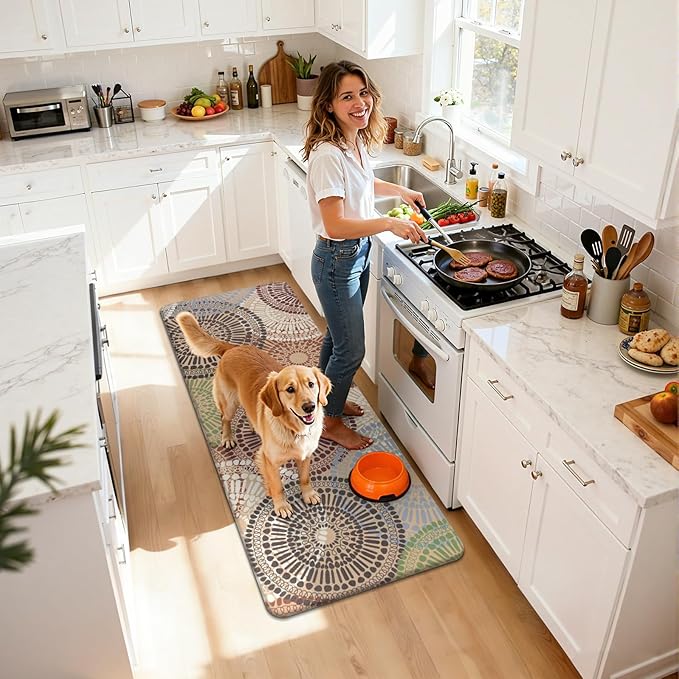 HEBE Cushioned Kitchen Mats for Floor Set of 2, Non Slip Anti Fatigue Kitchen Rugs and Mats, Floral Waterproof Comfort Foam Standing Mat Floor Carpet for Kitchen,Home Office,Sink,Laundry