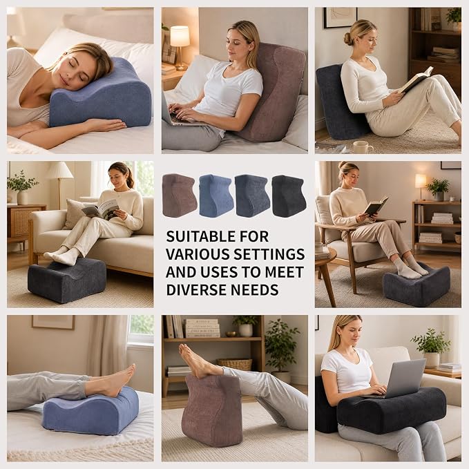 Foot Rest for Under Desk at Work,Curved Ergonomic Footrest for Office, Gray | with Washable Cover and Handle, Non-slip bottom, Support Foot Pillow, Leg Elevation Pillow, Support Feet and Legs for Home