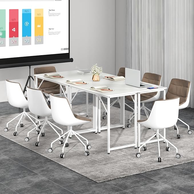 Tangkula Computer Laptop Desk, Heavy Duty Metal Frame Writing Desk, Home PC Office Desk with Adjustable Foot Pads, Conference Tables for Combined Use, Compact Task Desk for Bedroom, Study (White)