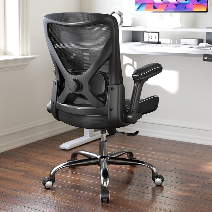 Ergalithic Office Home Ergonomic Desk Chair-Computer X-Shaped Chair Mesh PU Leather with Adjustable Lumbar Support-Executive Chair High Back Flip-Up Arms for Long Hours (Black-No Headrest)