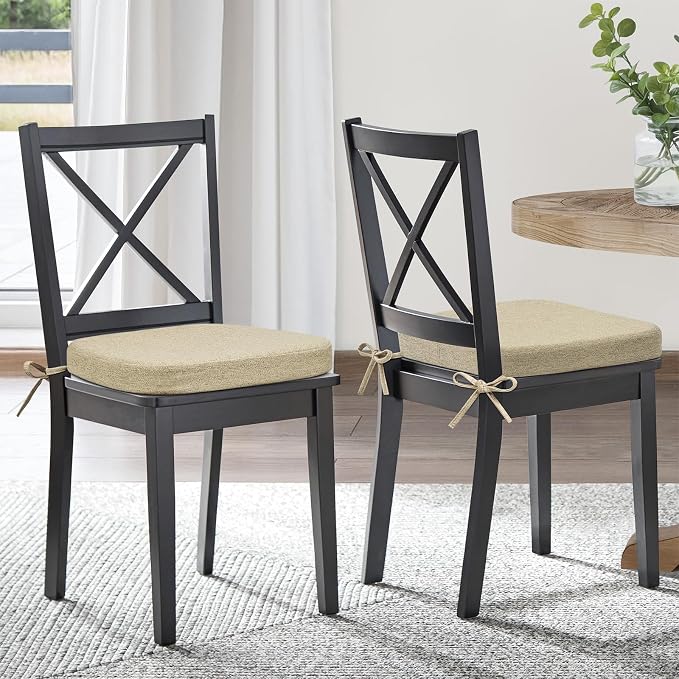 Shinnwa Dining Chair Cushions, Patented Design Molded Memory Foam Seat Cushions for Dining Chairs with Ties and Washable Cover, 17" x 16" x 2", Natural Linen